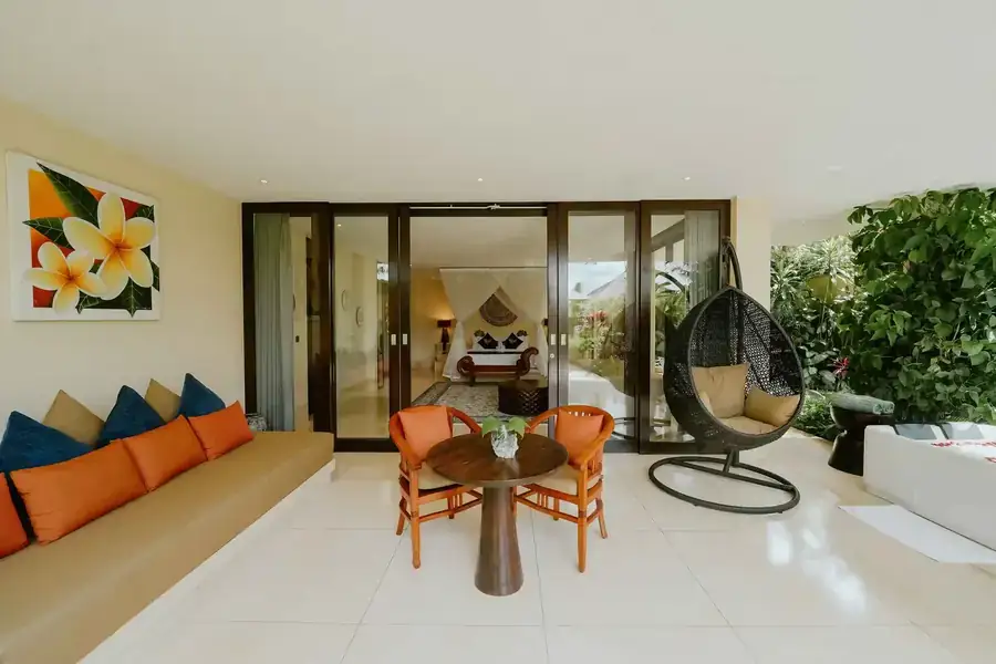 Bright living room of a long-term rental residence in Bali