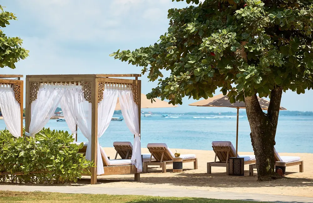 Beach cabana prepared for a family by the sea