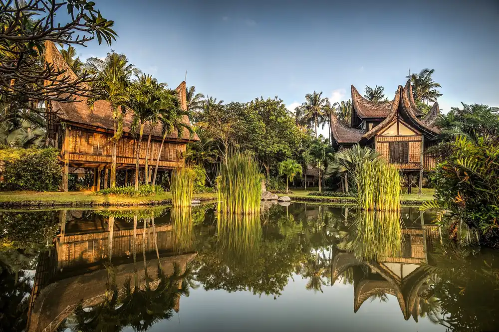 Villas beside a lotus pond in Campuhan, Ubud