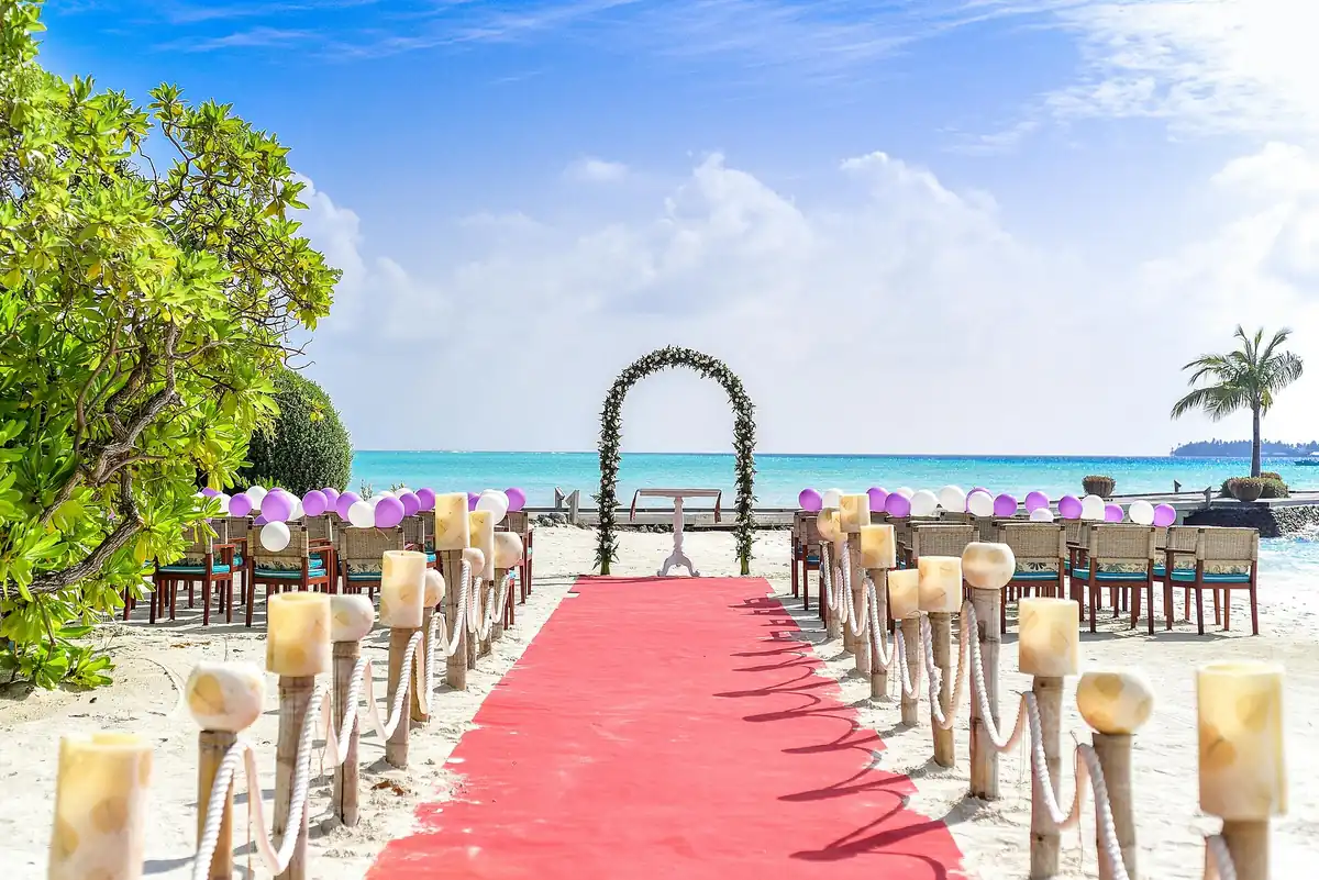 Beach wedding aisle set up by the sea in Bali