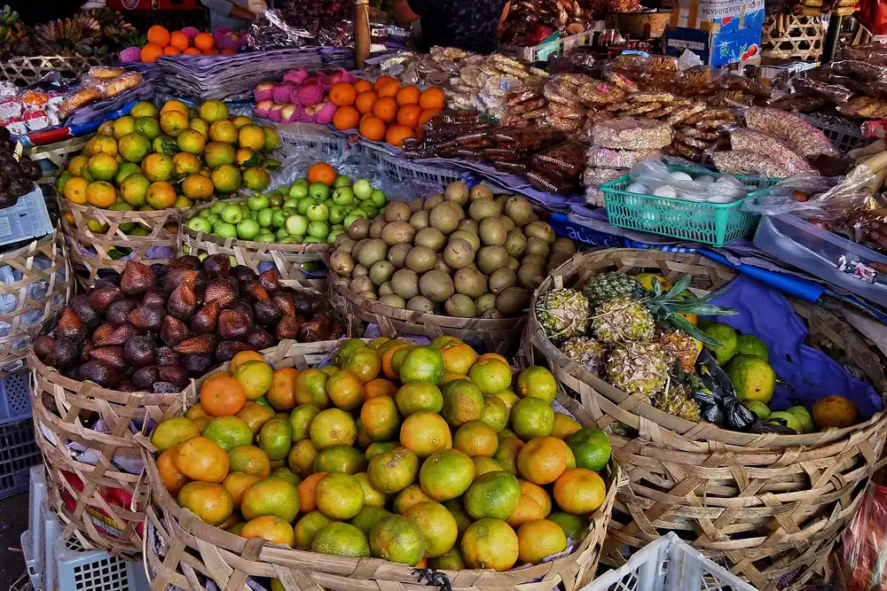 Baskets of fresh fruit at a Bali market