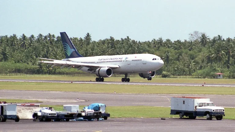 Garuda Indonesia aircraft on the runway at Denpasar