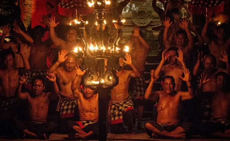 Kecak dance performance by firelight