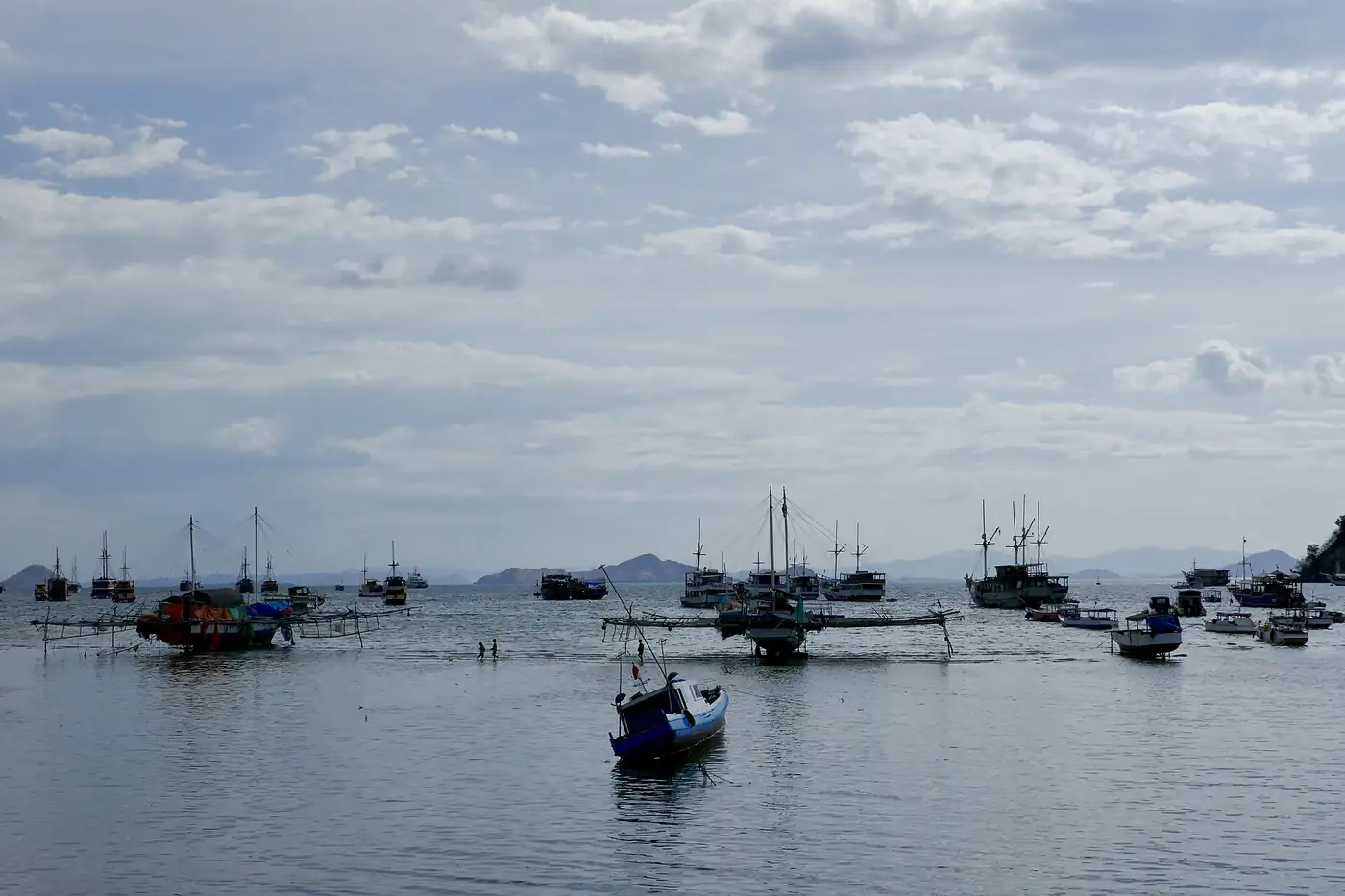 Boats anchored in Labuan Bajo harbour