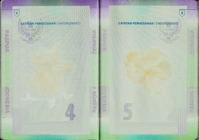 Visa and endorsement pages of an Indonesian passport